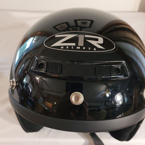 Z1R Open Face Sz M Black Helmet, Smoke Visor Snap Chin Strap Vents - Picture 12 of 12